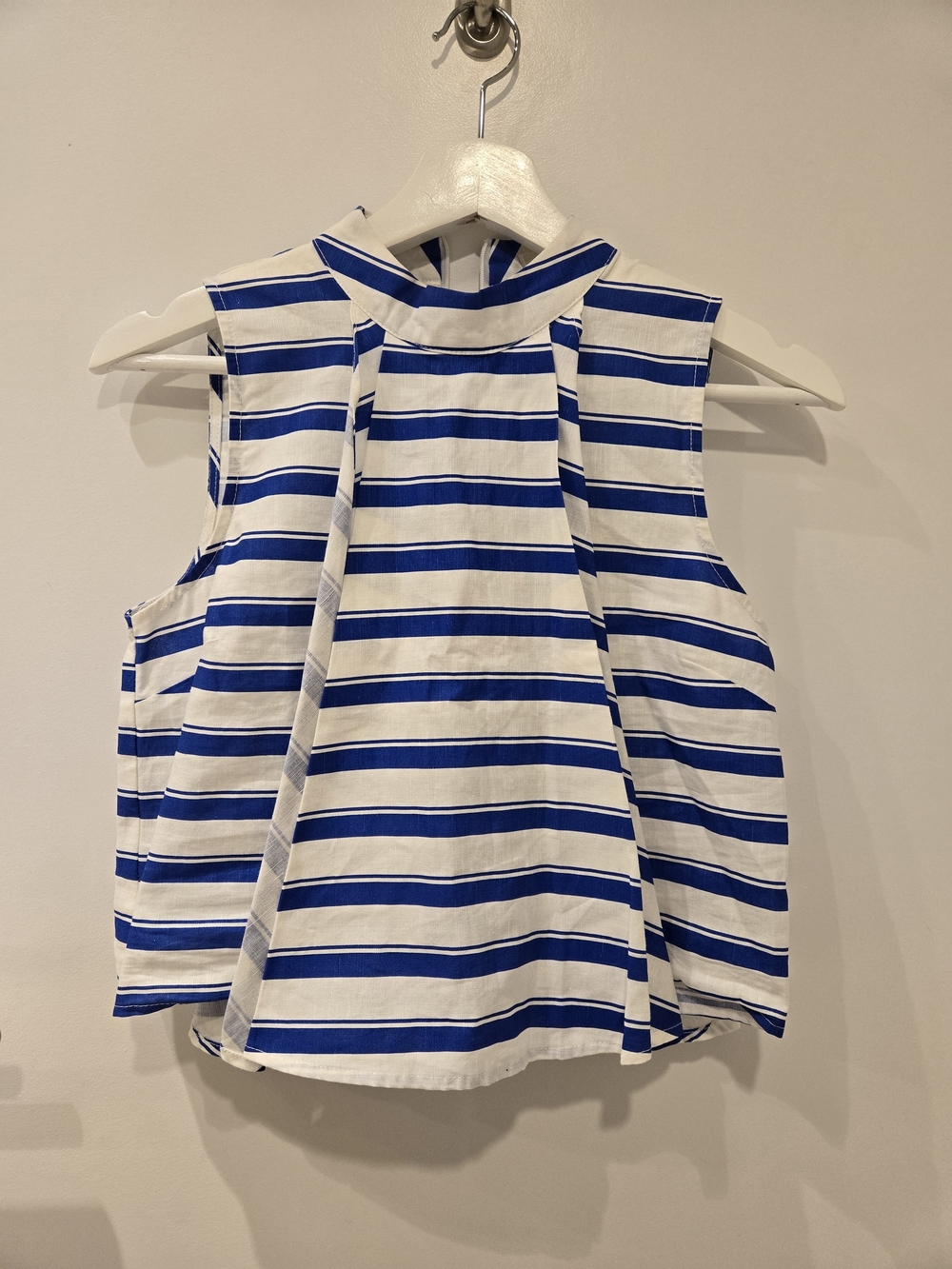 J.O.A. Blue and White Striped Sleeveless Mock Neck Top